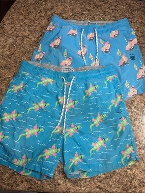 2 Pairs Men’s Medium Party Pants Swim Trunks Well Worn See Pics Price Reflects